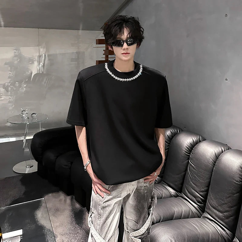 Vintage Oversized Loose Chain Shoulder Pad T-Shirt