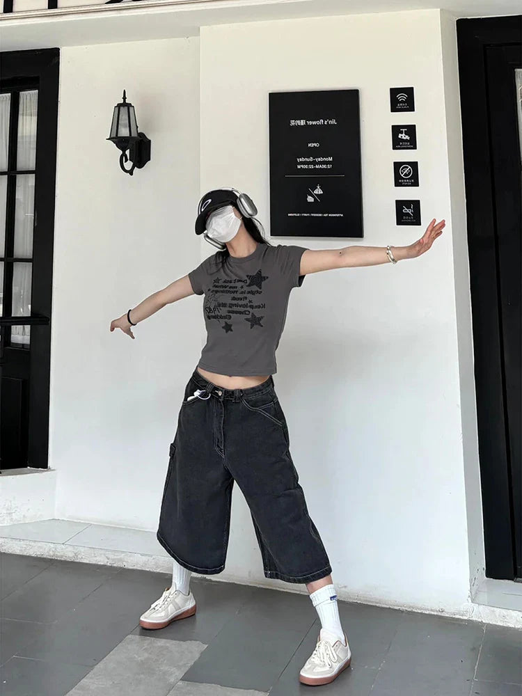 빈티지 라운드넥 스타 프린트 티셔츠