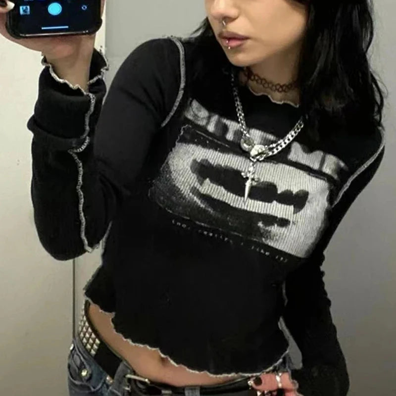 Y2K Cyber ​​Bite Me Langarmshirt