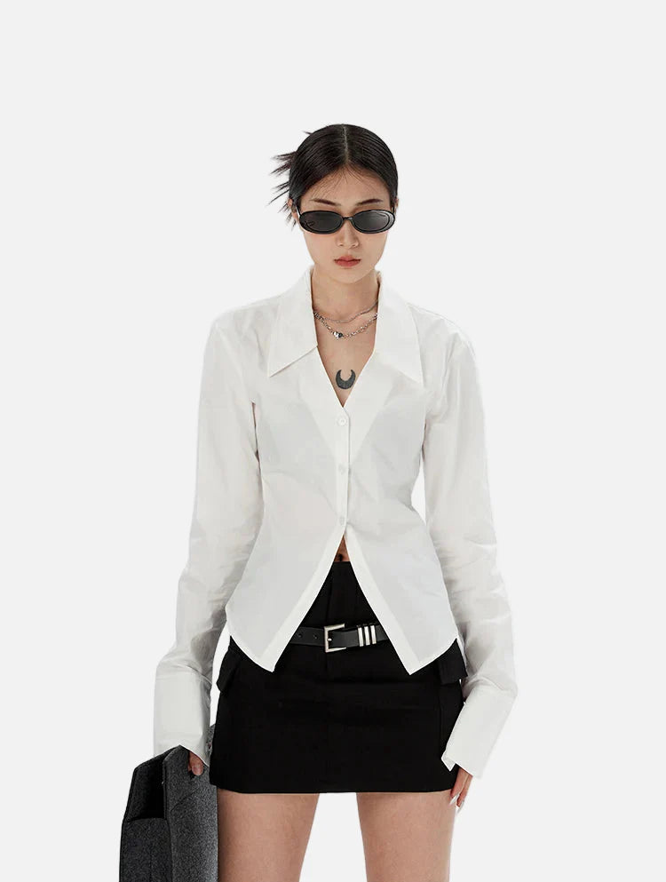 Fashionable Minimalist White Flare Long Sleeve Shirt