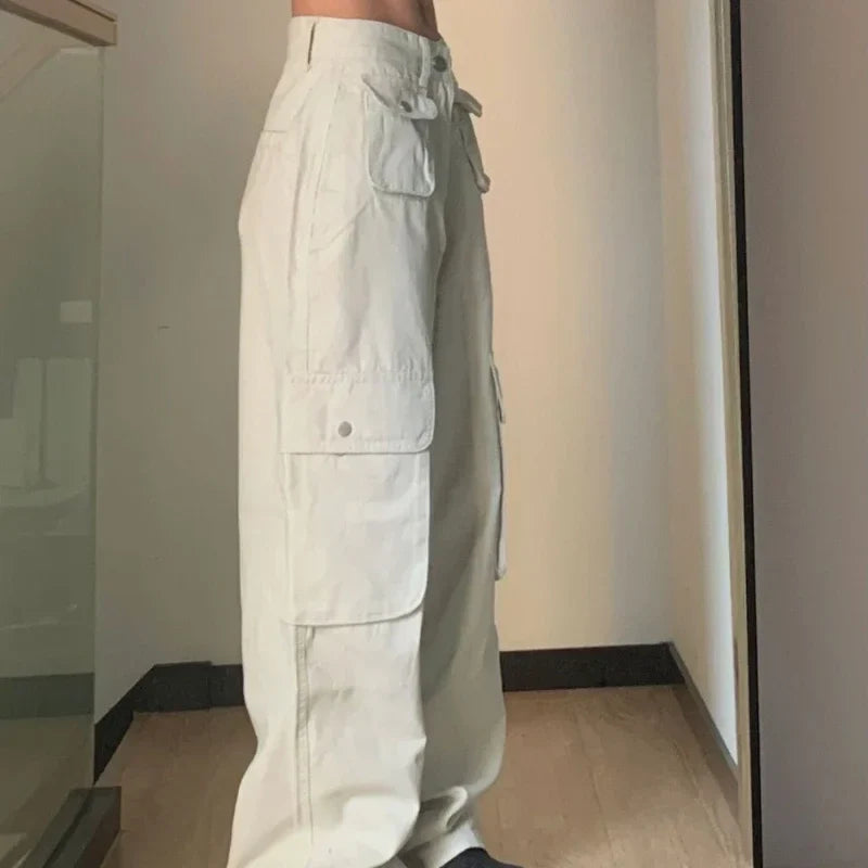 High Waist Solid Color Cargo Pants