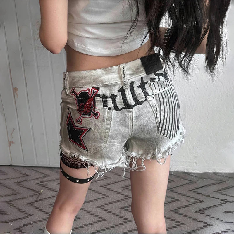 Vintage Grunge Aesthetic Low Rise Denim Shorts