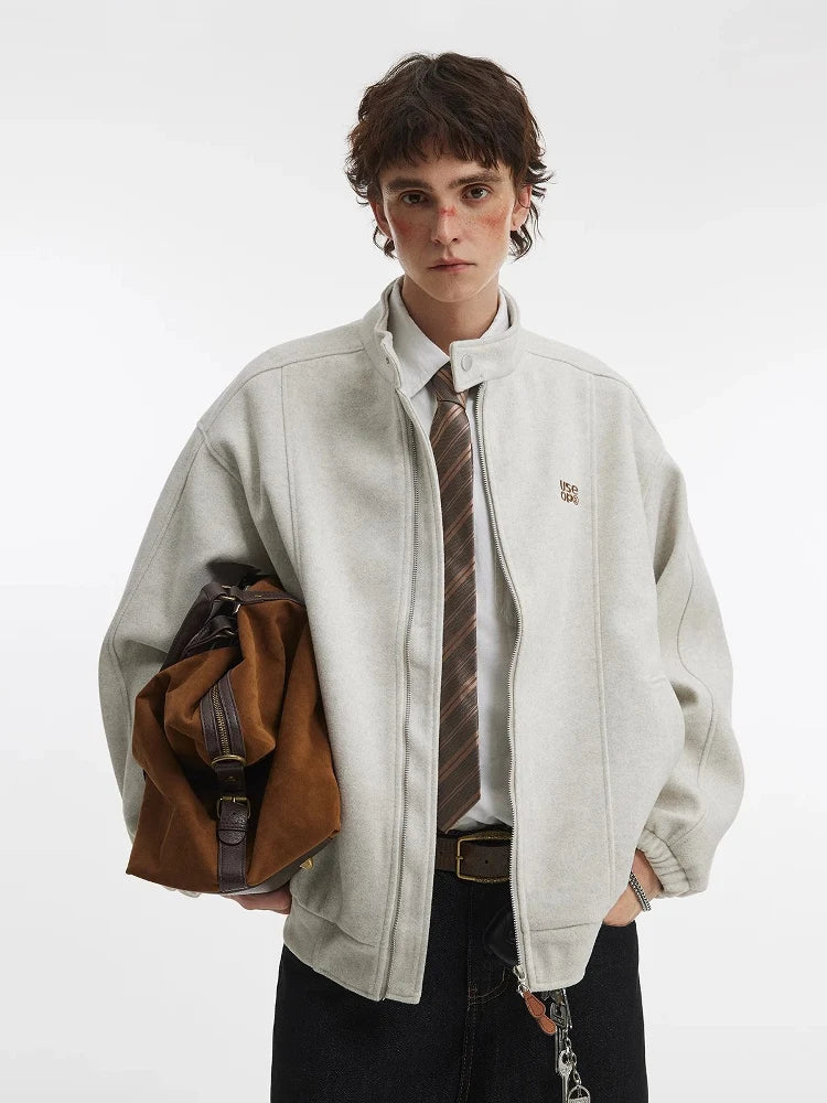 Veste bomber minimaliste à col montant couleur avoine chinée