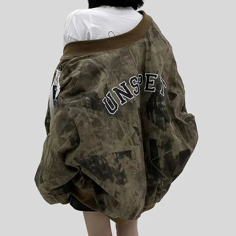 Veste zippée rétro oversize coupe décontractée pour femme