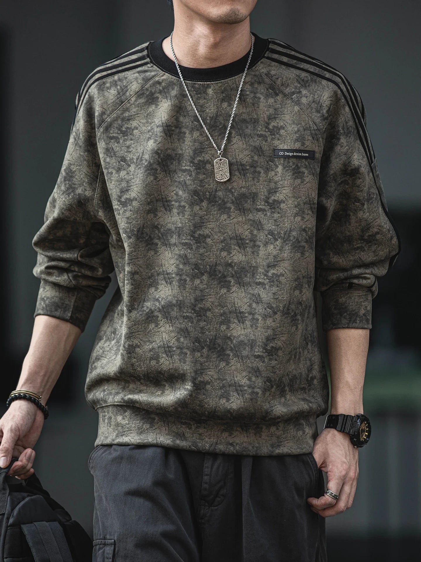 Streetwear Suede Striped Sport Sweatshirt