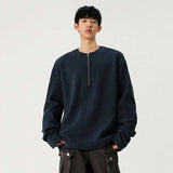 Half Zipper O-neck Long Sleeve Sweater