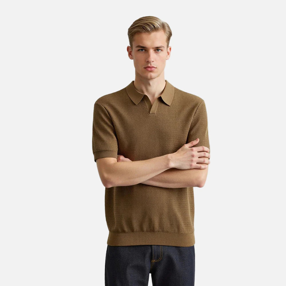 Vintage Wave Texture Knitted Polo T-Shirt