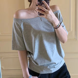 T-shirt Soft Girl décontracté à épaules dénudées