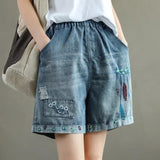 Flower Vintage Embroidery Denim Shorts