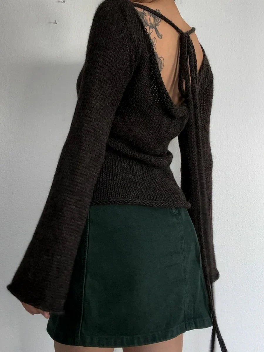 Y2K Strickpullover mit ausgestellten Ärmeln