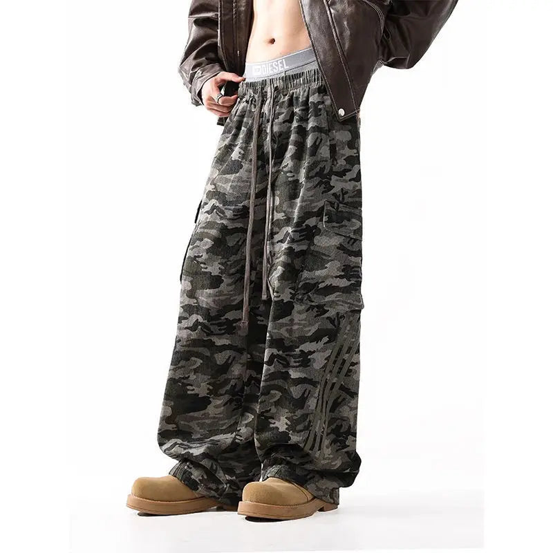 Vintage Camo Stripe Elastic Sports Sweatpants