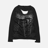 Vintage Patchwork Fake Two Piece Langarm-T-Shirt