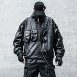 Patchwork Tactical Function PU Leather Jacket
