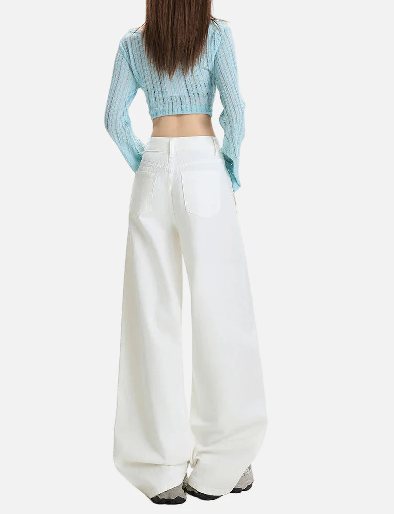 Y2K White Streetwear Wide Leg Jeans