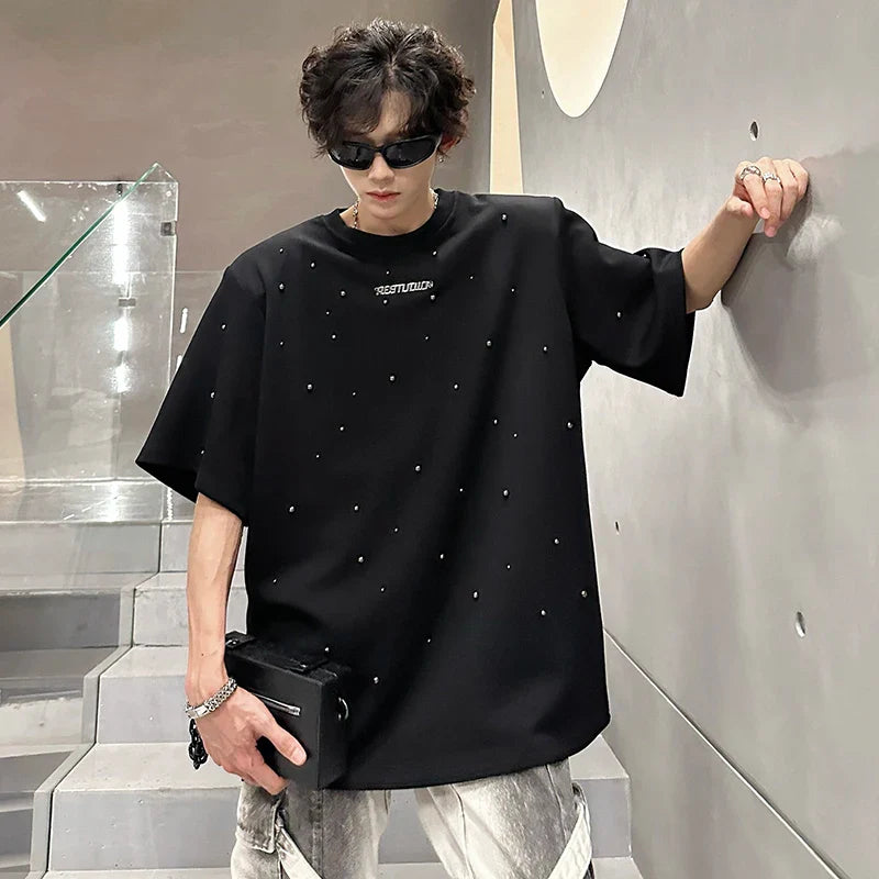 高品質スパンコールパッチワークショルダーTシャツ