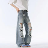 Leichte, im Used-Look gehaltene High-Waist-Jeans mit weitem Bein