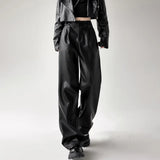 Retro-Lederhose in Schwarz mit weitem Bein