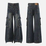 Trendy Deconstructed Wide Leg Cargo Jeans