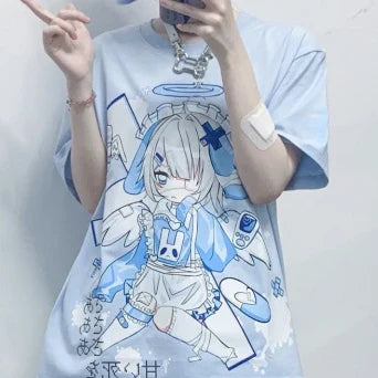 T-shirt oversize à imprimé dessin animé japonais mignon