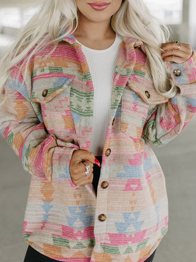 Vintage-Boho-Jacke mit Aztekenmuster für Damen