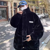양면 컬러 블록 울 페이크 퍼 재킷