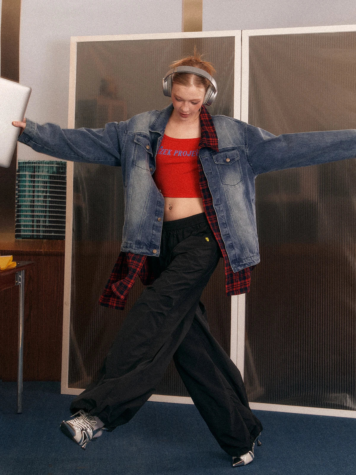 Women Cool Plaid Retro Denim Jacket
