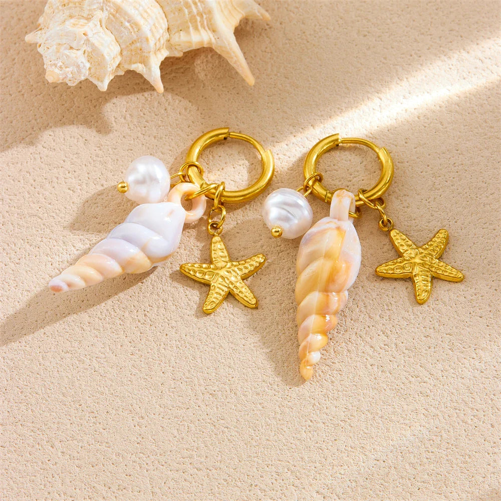 Glamorous Waterproof Pearl Conch Earrings