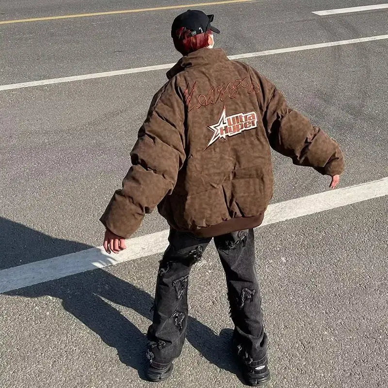 Embroidered Neutral Vintage Style Puffer Jacket
