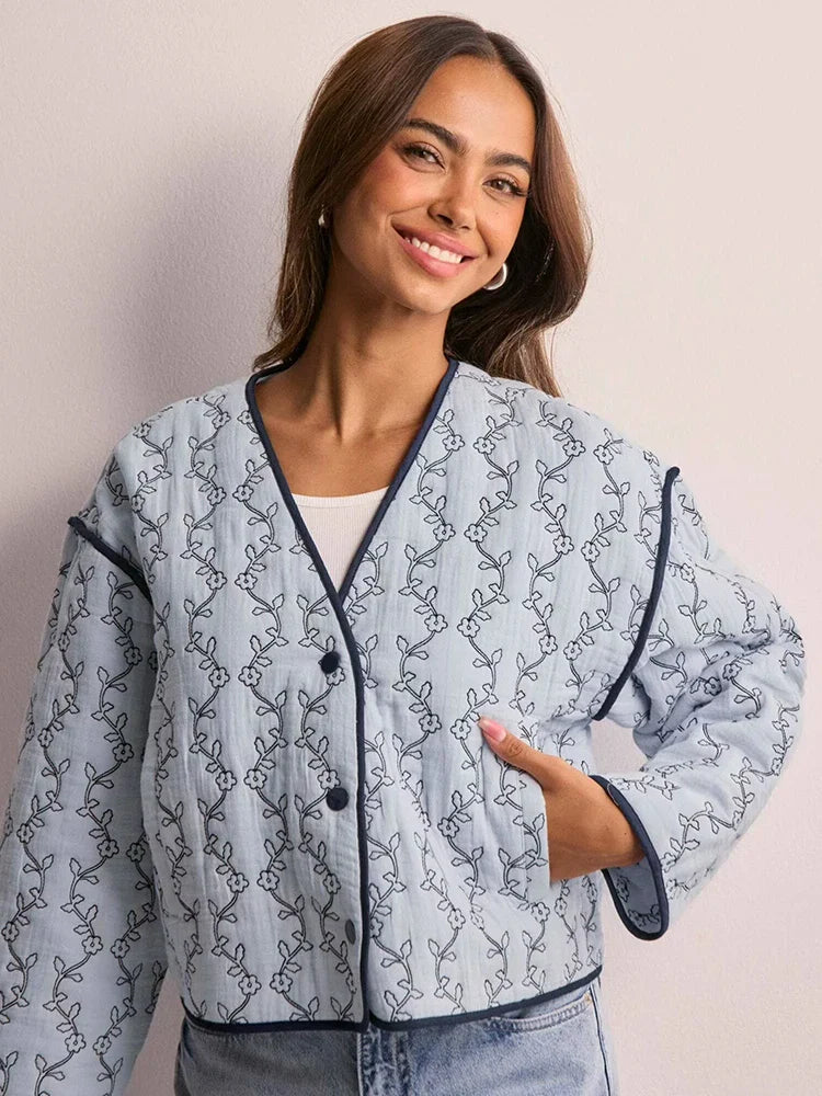 Women Boho Floral Padded Jacket