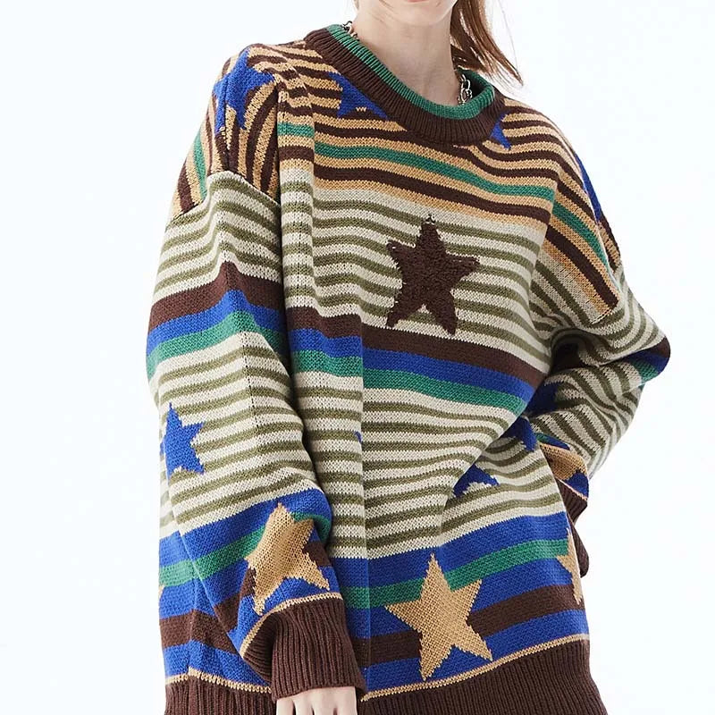 Vintage-Strickpullover mit Streifen und Sternen