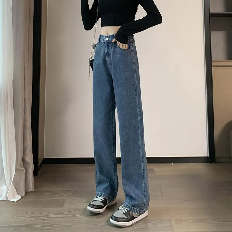 하이웨이스트 스트레이트 데님 팬츠
