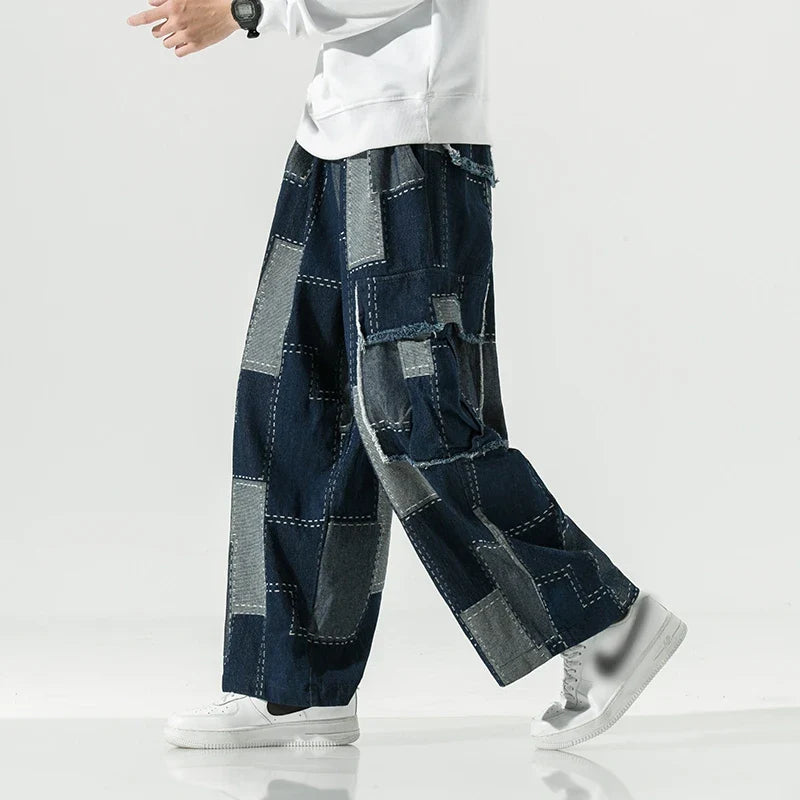 Streetwear Japanese Style Distressed Wide Leg Cargo Jeans
