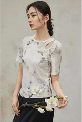 花柄くり抜きカジュアルゆったりTシャツ
