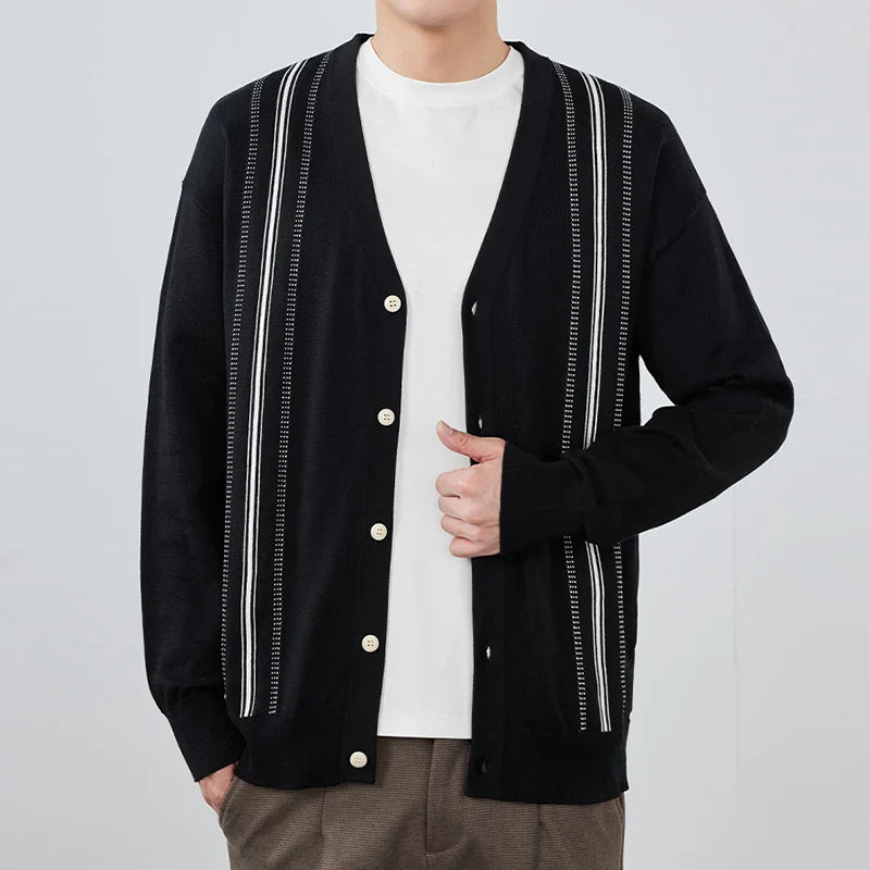 Retro-Strickjacke im koreanischen Patchwork-Stil mit langen Ärmeln