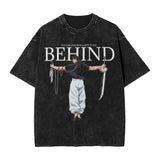 Anime Girl Dinner Print Washed T-Shirt