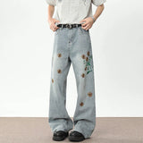 Handsome Embroidered Wide Leg Denim Jeans