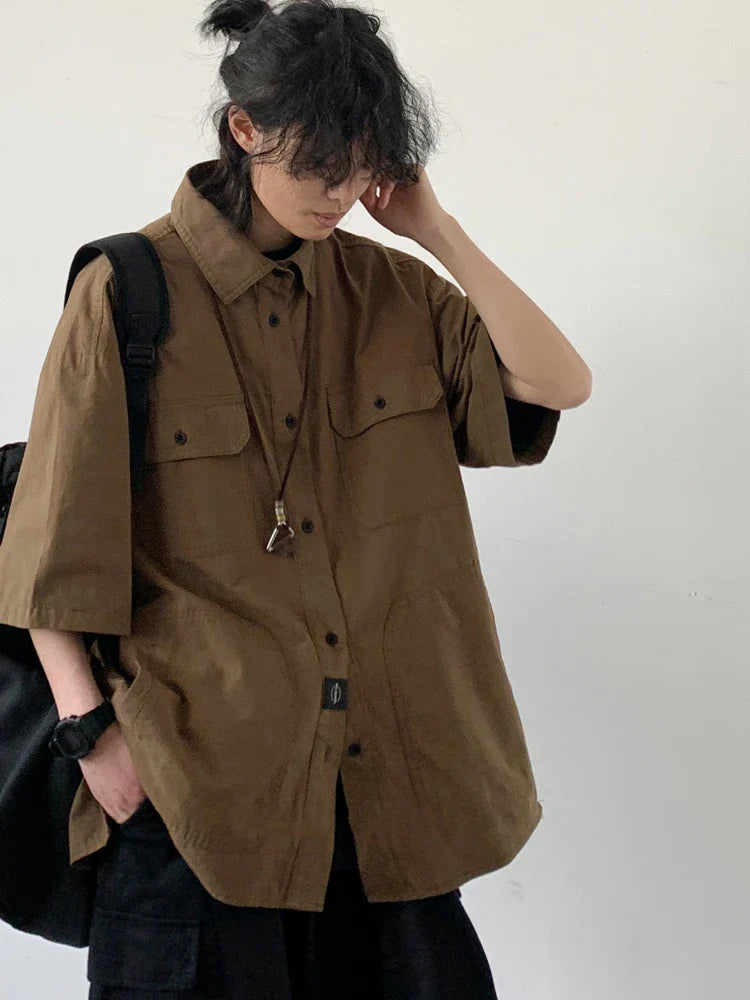 Chemise japonaise vintage ample à manches courtes
