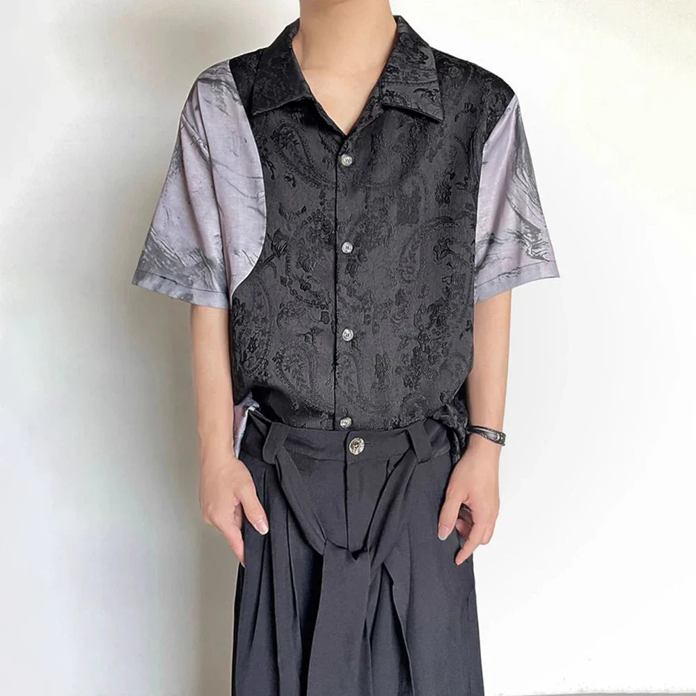 Besticktes Jacquard-Retro-Kurzarmhemd