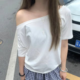 T-shirt Soft Girl décontracté à épaules dénudées