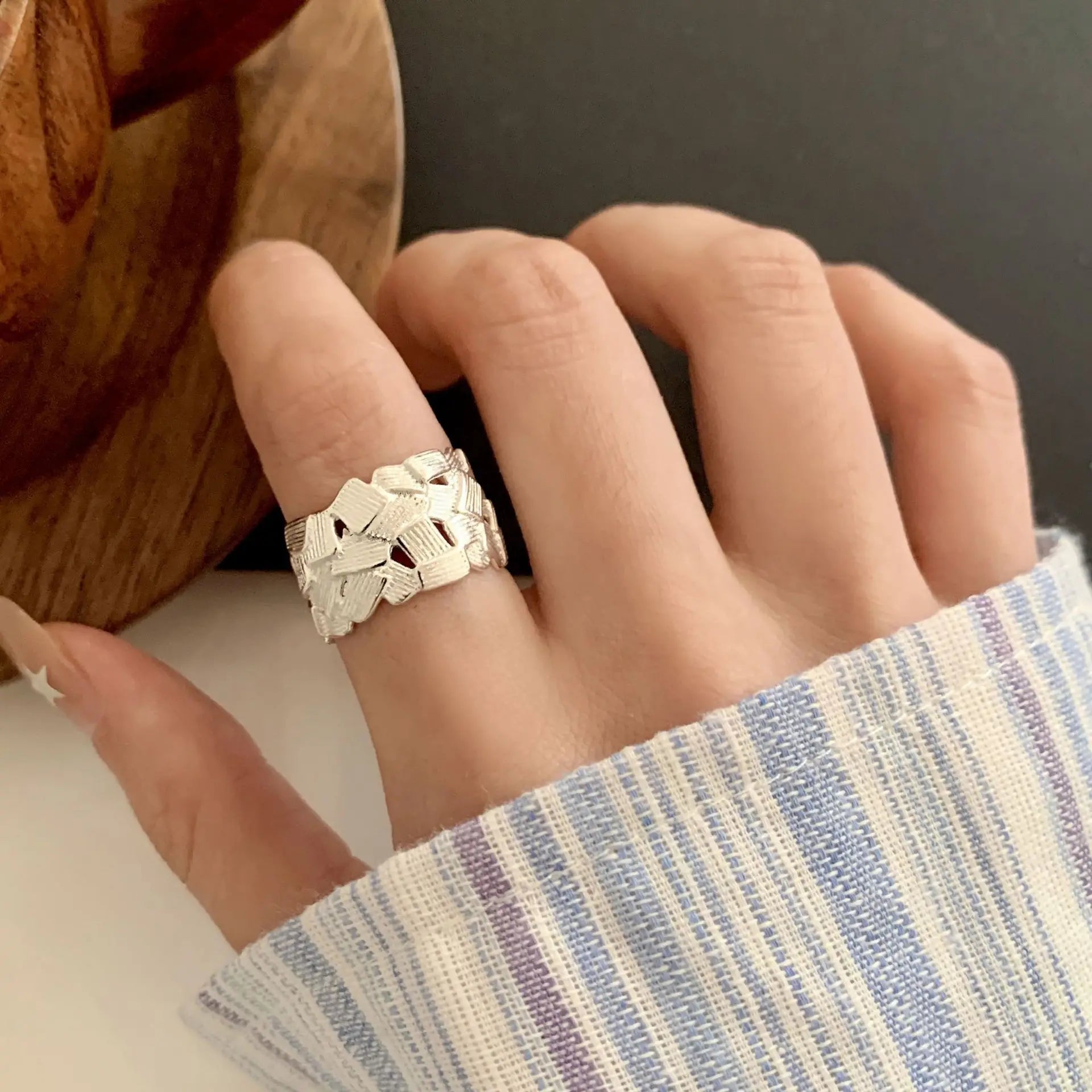 Geometric Wide Braid Square Ring