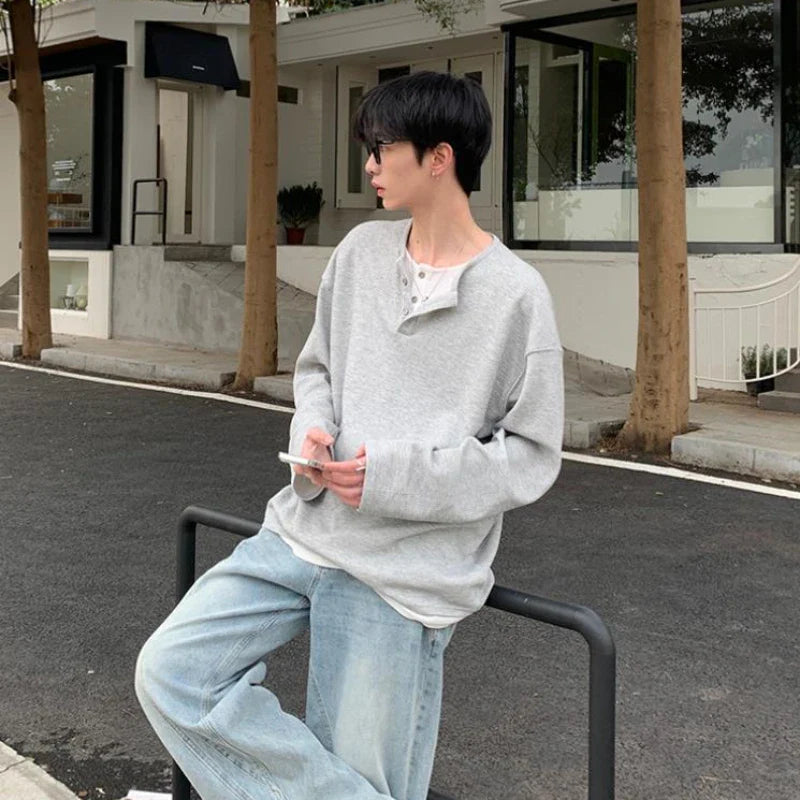 高品質フェイクレイヤード長袖Tシャツ