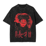 Anime Girl Dinner Print Washed T-Shirt