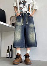 Comfortable Elastic Drawstring Waist Denim Jorts