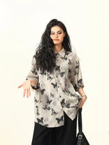 Chemise décontractée à imprimé papillon pour femme