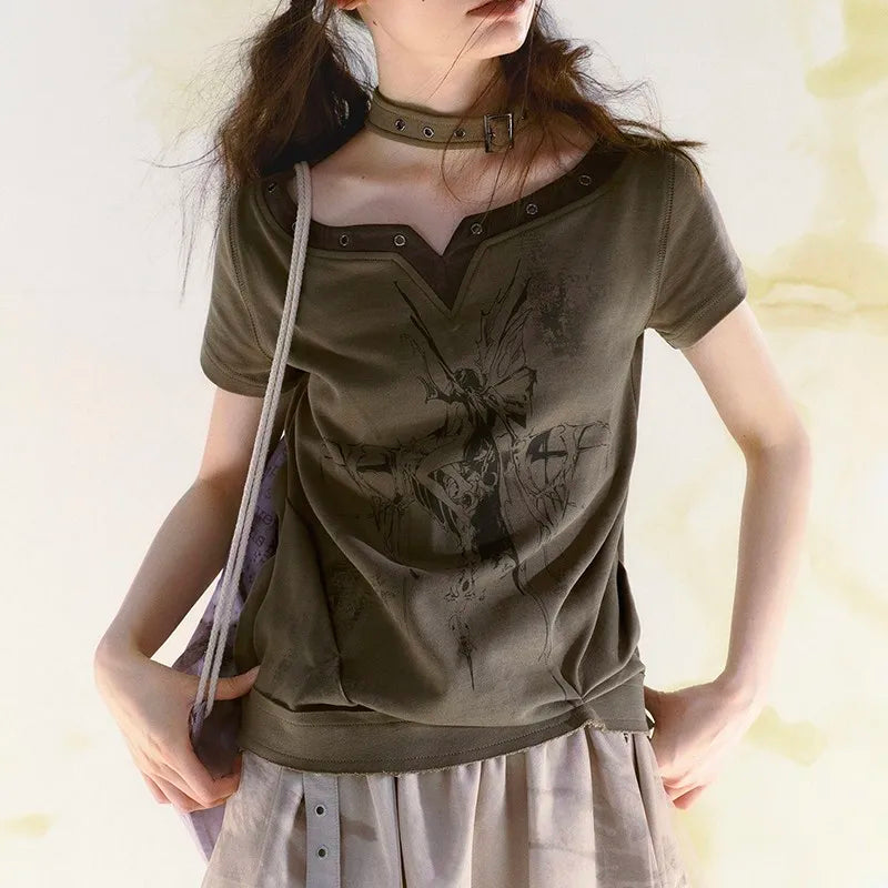 T-shirt dos nu style patchwork grunge vintage