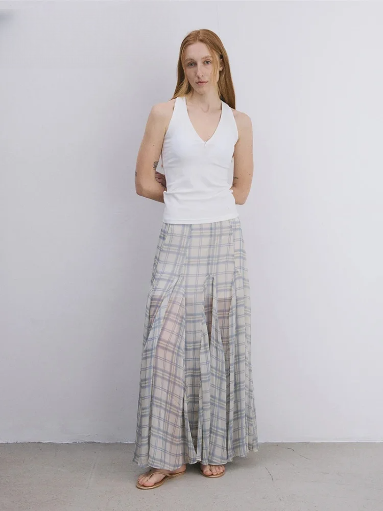 Plaid High Waist Mesh Maxi Women’s Skirt