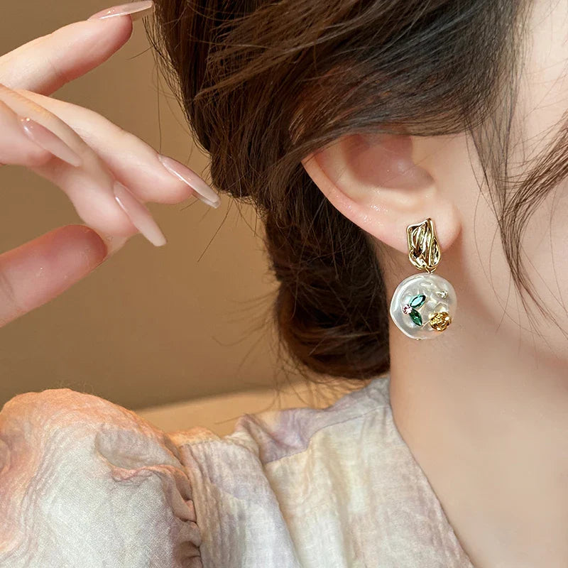 Baroque Pearl with Monet Garden Earring