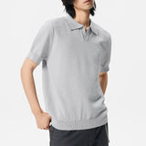 伸縮性のあるヴィンテージ風レトロニットジャカードポロTシャツ