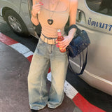 Y2K コージーブルー レトロワイドレッグジーンズ