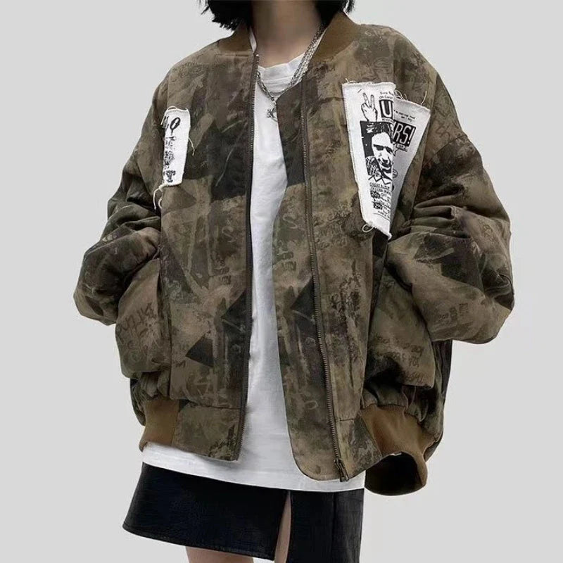 Veste zippée rétro oversize coupe décontractée pour femme